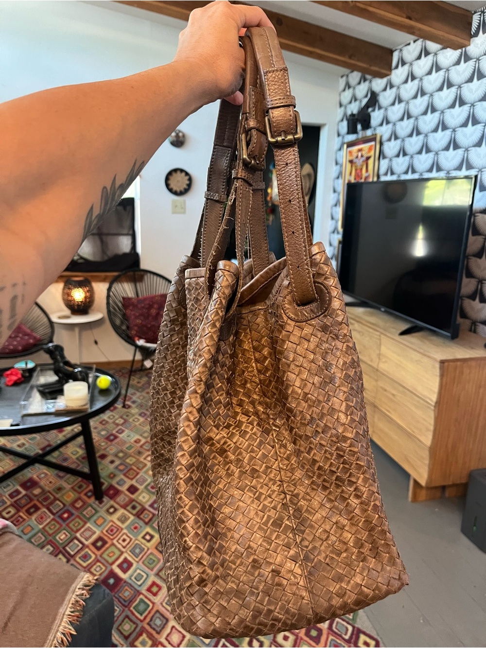 Valentina Woven Shoulder Bag - Brown - Picture 3 of 16
